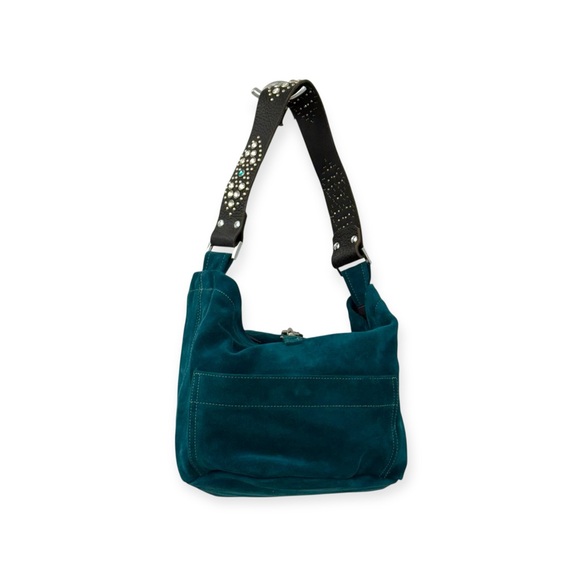 new Tylie Malibu ᪣ Utility Suede Hobo Bag ᪣ Crystal Embellish Strap ᪣ Teal Blue - Picture 4 of 16